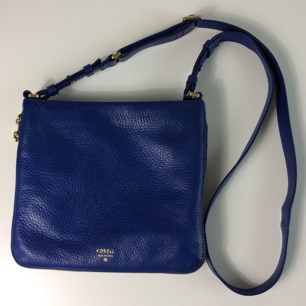 Fossil Preston Blue Leather Crossbody